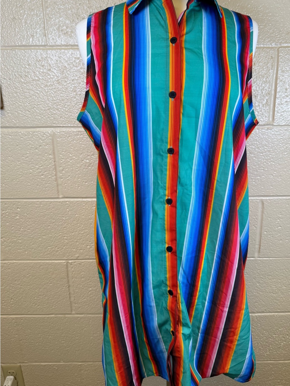 L&B Multicolor Striped Button-Front Jade Serape Tunic Shirt Dress